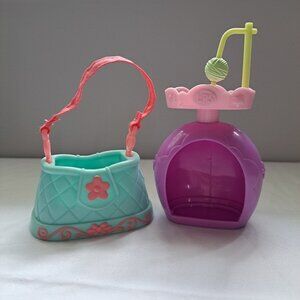 Littlest Pet Shop Blue & Pink Pet Carrier Purse Accessory &PURPLE PINK CAT TOWER